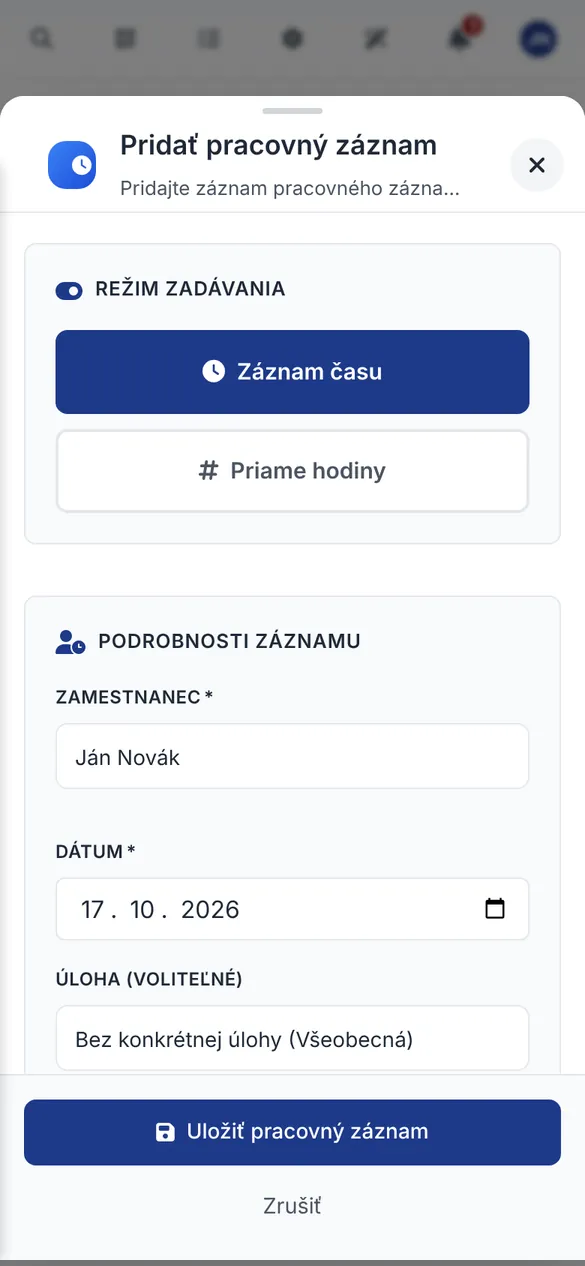 Mobilná aplikácia Bidmio – Evidencia času: Odpracované hodiny zapíšete priamo na zákazku, aj diktovaním.