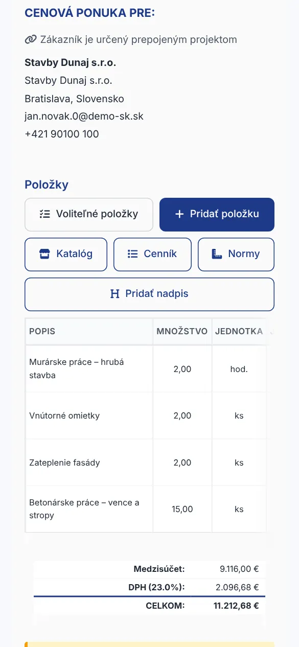 Položky cenovej ponuky murára: hrubá stavba, vnútorné omietky, zateplenie a vence