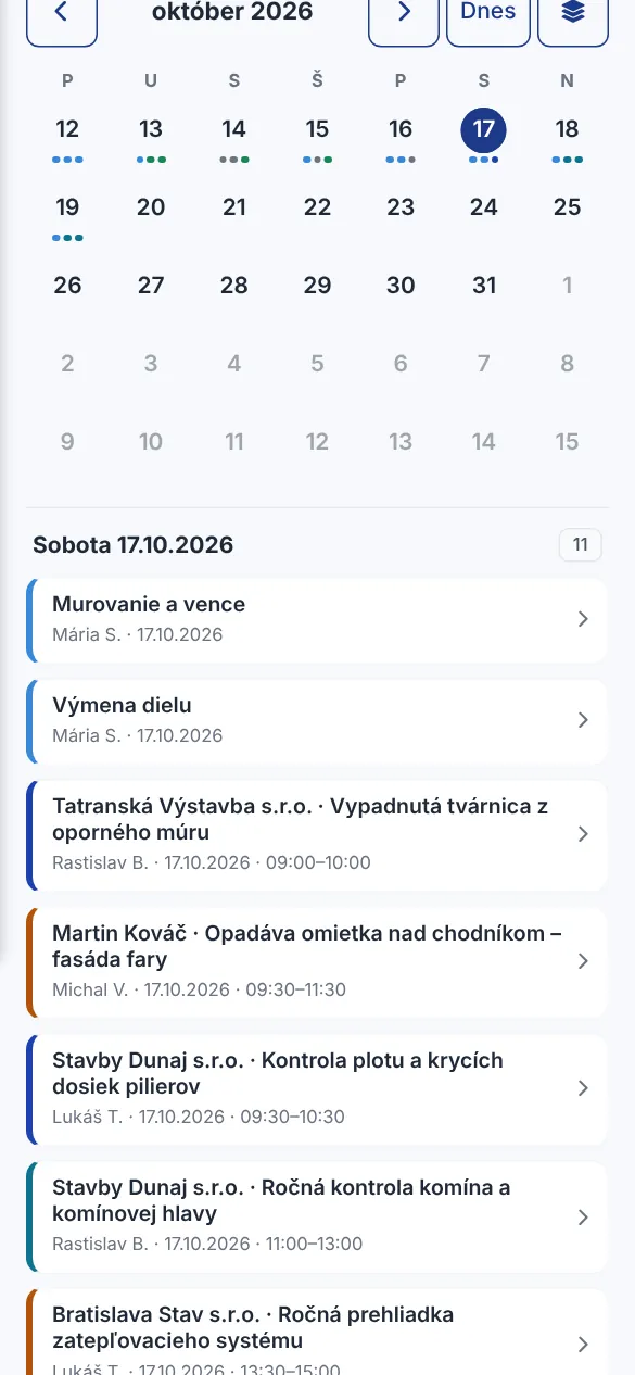 Denný plán murárskej partie s murovaním vencov a opravou oporného múru