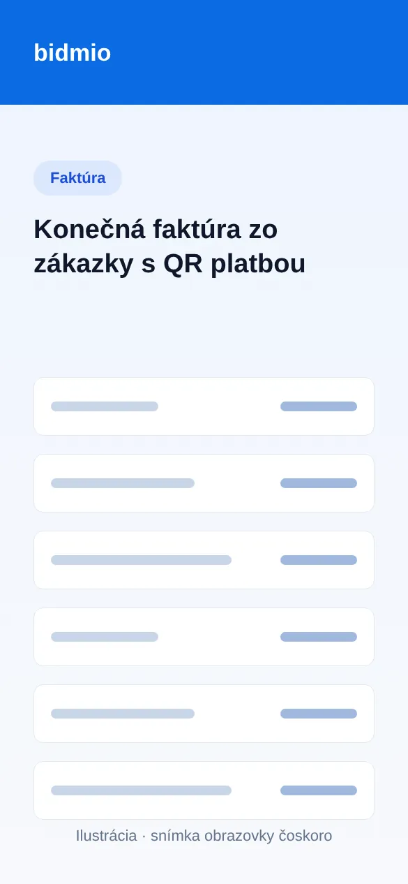 Konečná faktúra za novú strechu s odpočítanou zálohou a QR kódom Pay by Square